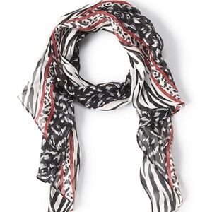 Cabi Fable 100% Silk Scarf Black and White Animal Print Scarf #4030
